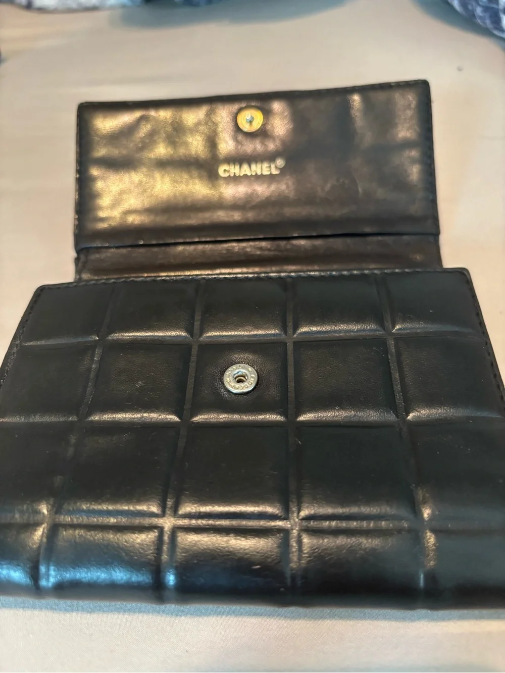 Authentic Vintage Chanel Black Lambskin Trifold Wallet - GUC- with Chanel Box